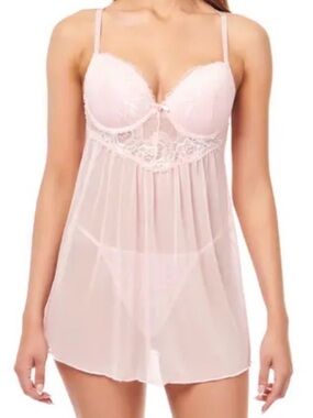 Pink Rachel Roy Medium Lace Push Up Babydoll Chemise Lingerie